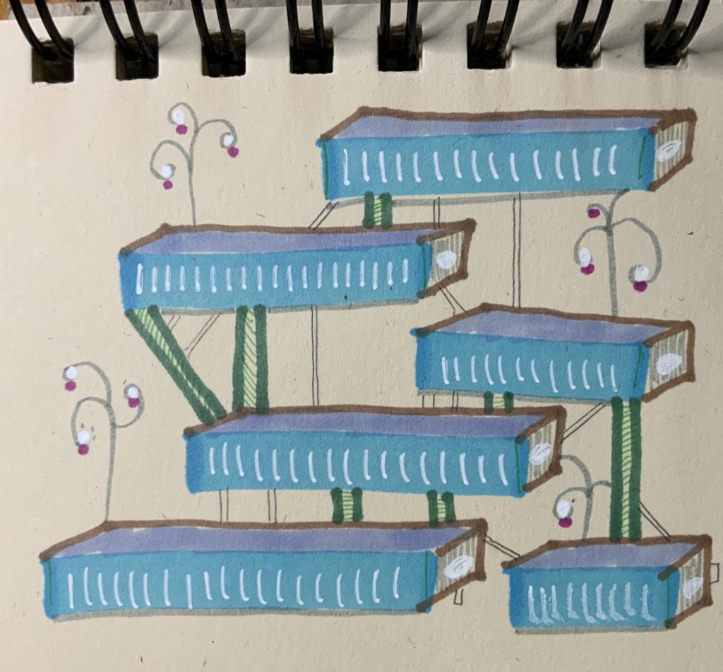 Doodle, marker, pen, blue boxes