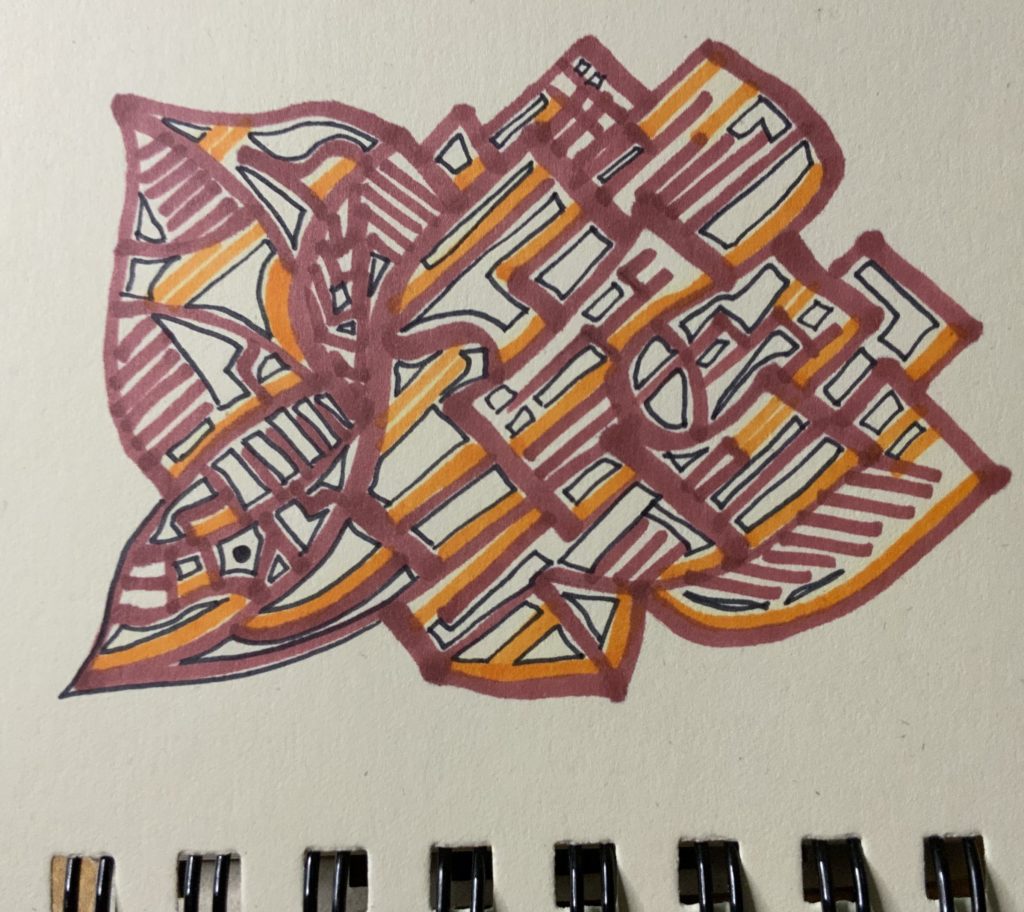 kind of a bird, lots of marker lines and shapes