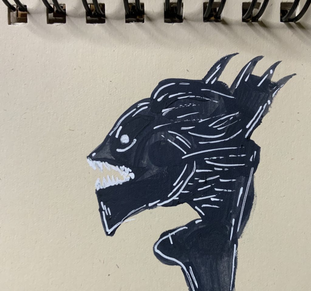 monster doodle in ink