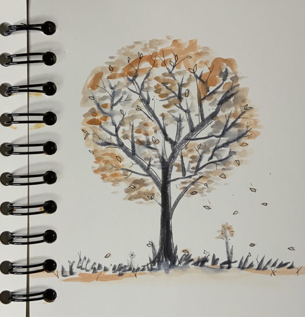 doodle of tree with fall leaves