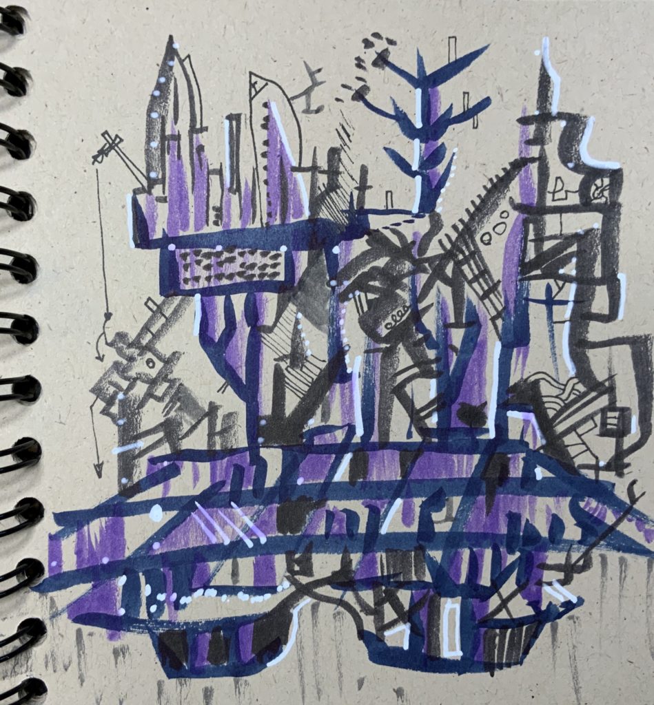 doodle in marker and pen looks kind of like a cityscape floating