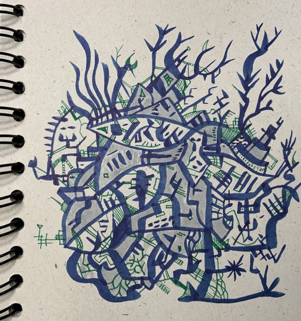 blue and green random doodles