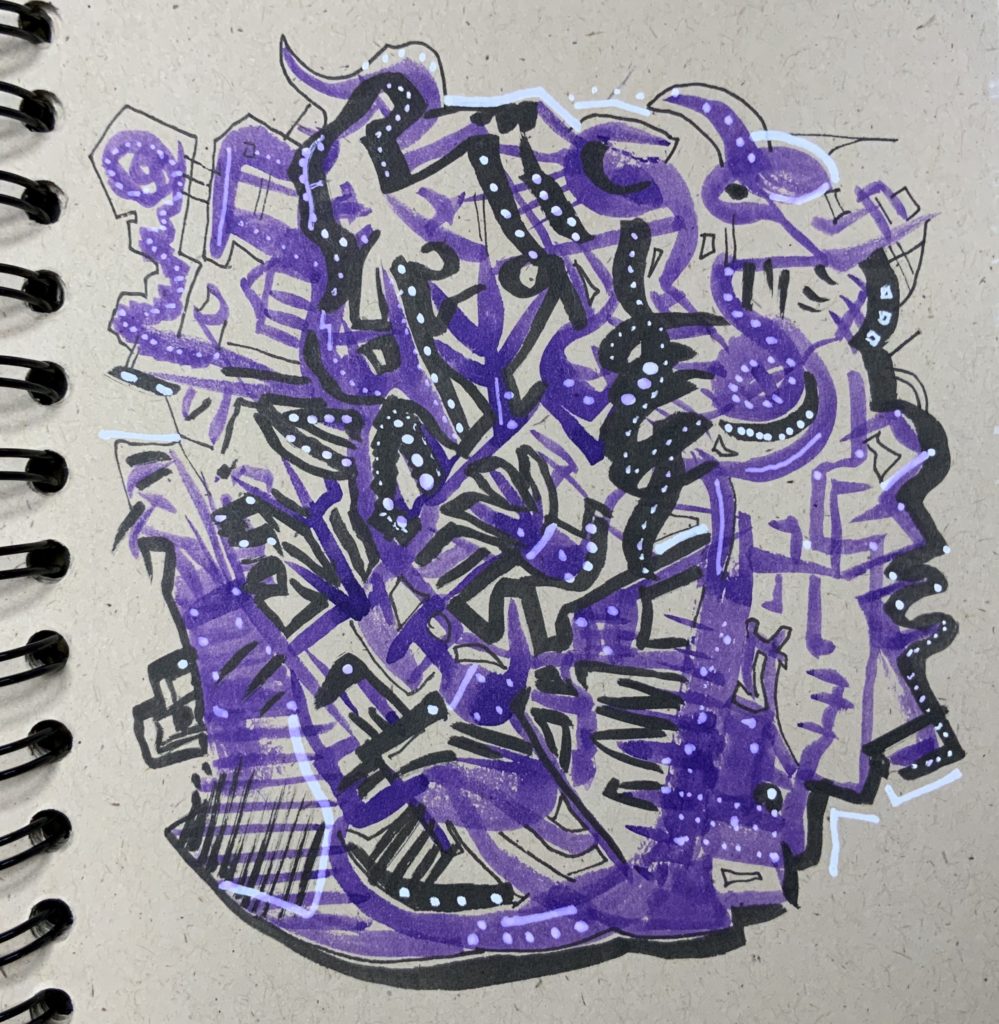 purple and black marker doodles