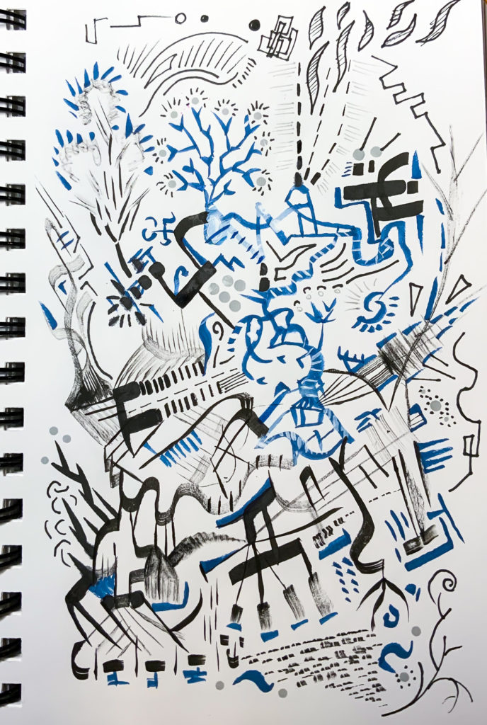 blue and black random doodles in pen