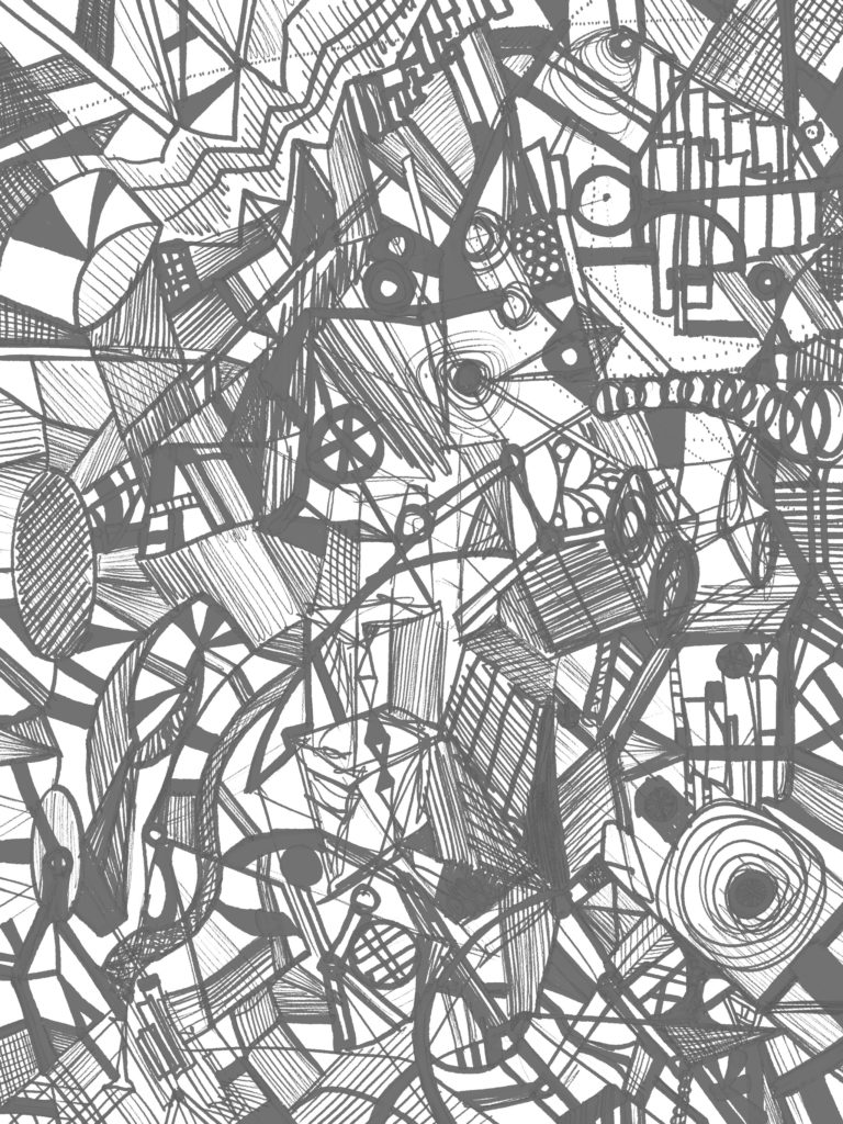 lots of random doodle shapes in gray, procreate